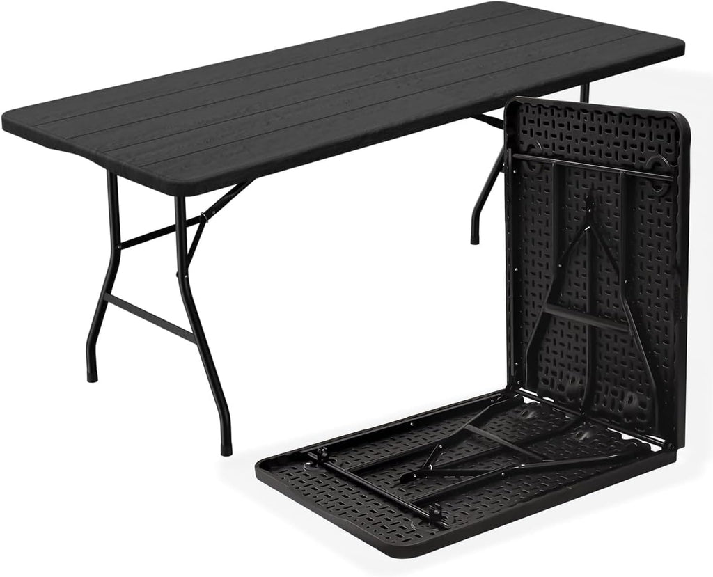 70.8" W X 29" D X 29" H - 6 ft Black Folding Table Heavy Duty Portable, Plastic Folding Utility Folding Table for Camping, Picnics & Parties