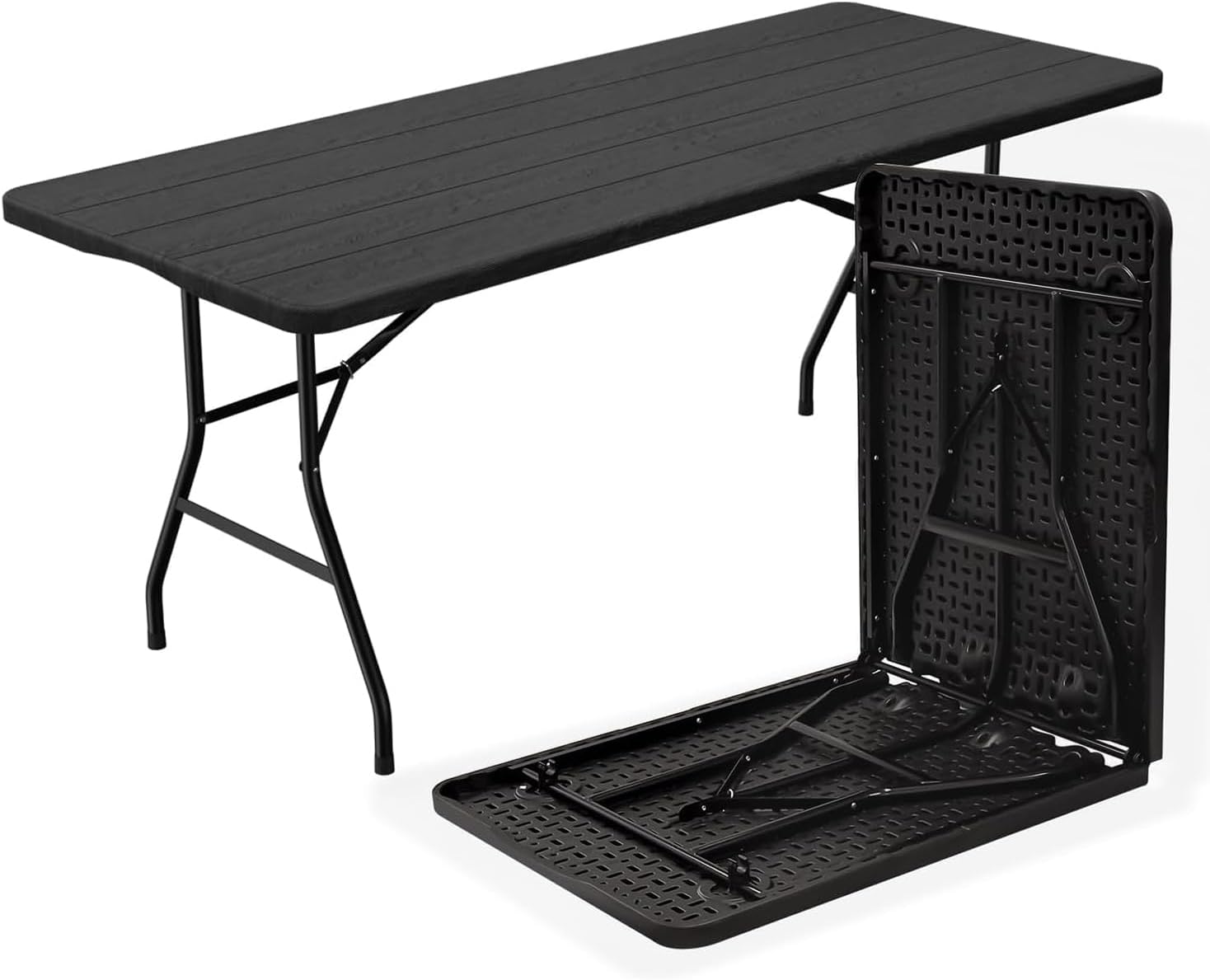 70.8" W X 29" D X 29" H - 6 ft Black Folding Table Heavy Duty Portable, Plastic Folding Utility Folding Table for Camping, Picnics & Parties