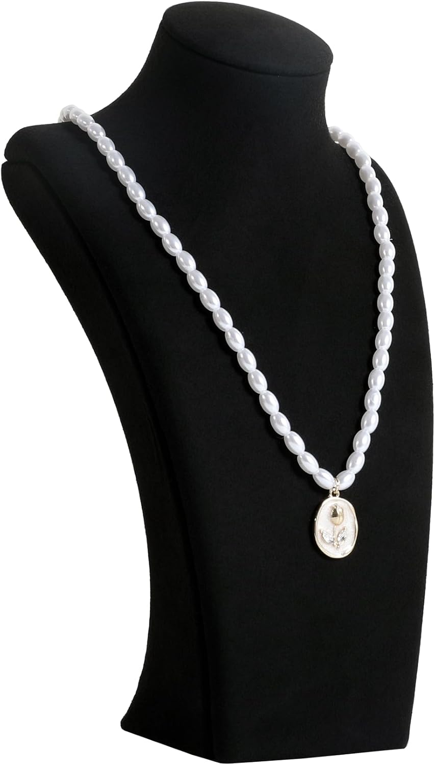 GemeShou Black necklace storage organizer for sale, Velvet necklace holder stand, jewelry bust display stands, Jewelry Mannequin for Countertop, Showcase【Black-Small height 7.68 inch】