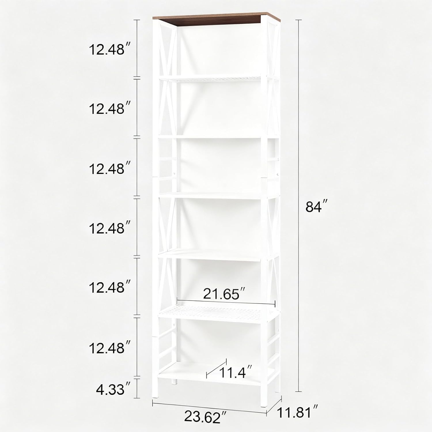 HOMISSUE Bookshelf, 7-Tier Bookshelf, Rustic Wood Metal Bookshelves and Bookcases, Freestanding Open Bookshelf, Industrial Tall Bookcase for Home Office, Living Room and Bedroom, White
