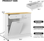 GAZHOME 20 Gallon Double Tilt Out Wooden Trash Cabinet with Charging Station, Upgrade Free Standing Recycling Cabinet with Outlet,White