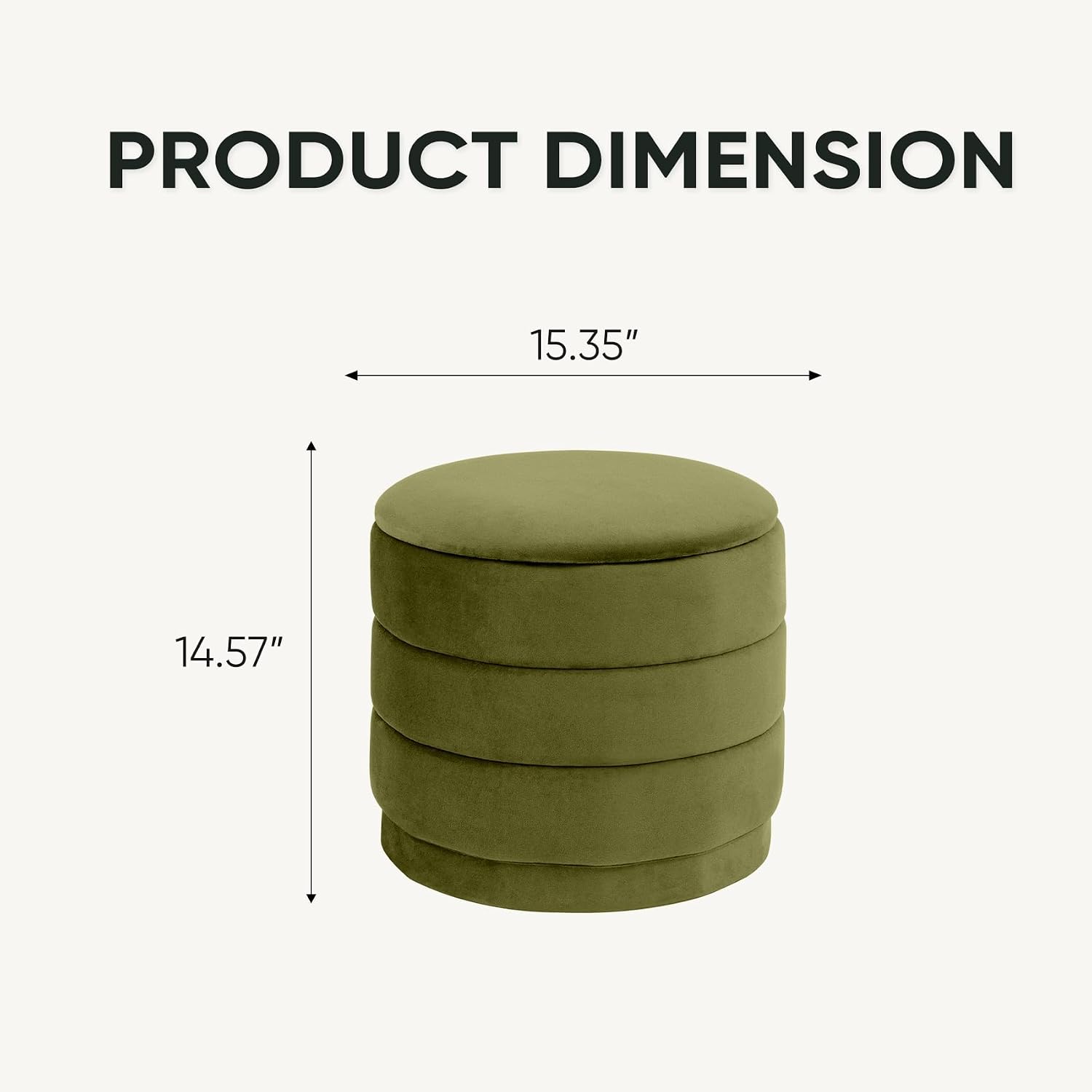 15 Inch Round Velvet Storage Ottoman, Upholstered Foldable Foot Rest Stool with Tray, Small Coffee Table for Bedroom Living Room