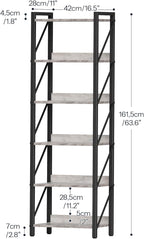 HOOBRO Bookshelf, 6-Tier Industrial Bookcase, Book Shelf Storage Organizer, Tall Bookshelf with Metal Frame for Living Room, Bedroom, Home Office, Kitchen, Greige and Black BG72SJ01