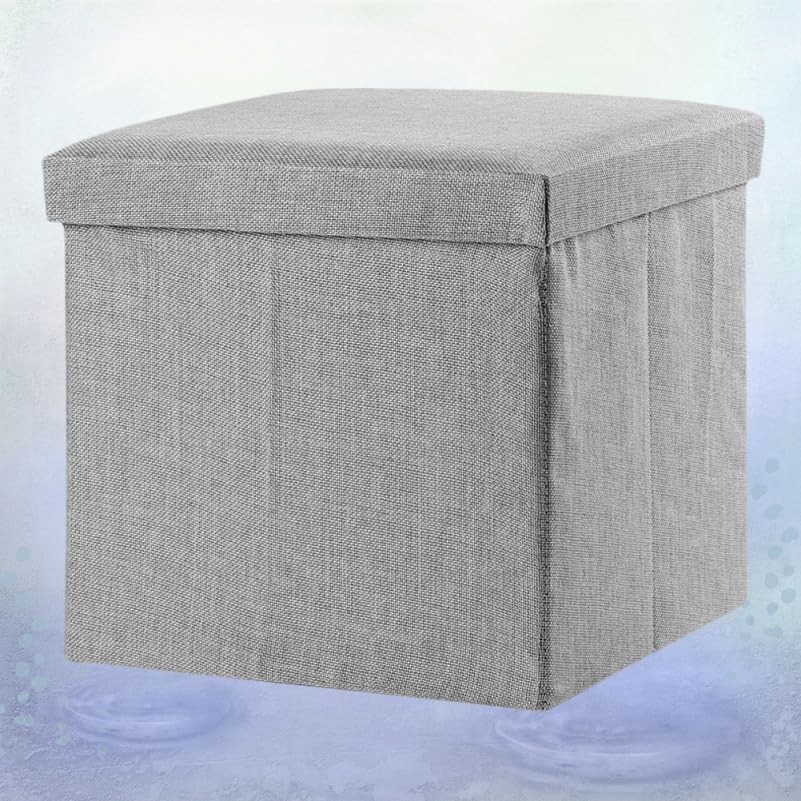 PRETYZOOM Foldable Storage Stool 11.8 Inch Square Cloth Cube with Lid Multifunctional Storage Footstool for Home Organization and Seating