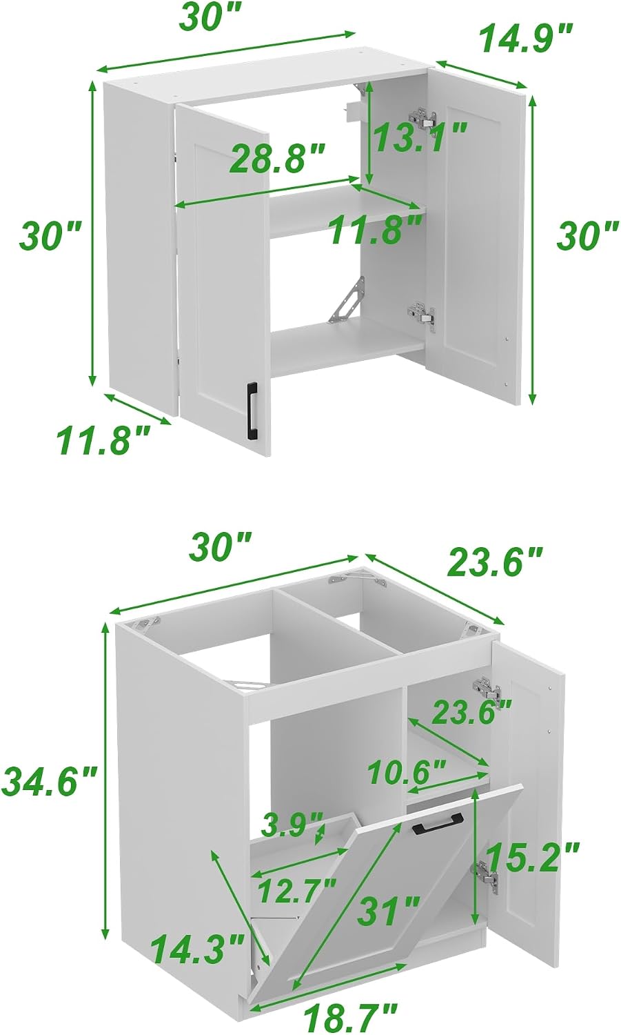 Timechee White Modern Kitchen Pantry Storage Cabinet with Wall Cupboard Set, ...