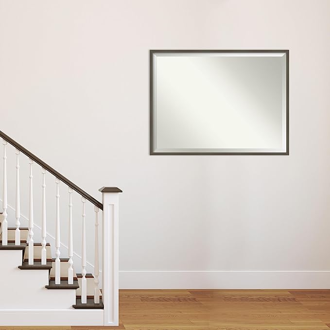 Amanti Art Grey Wall Mirror 31x41 Svelte Clay Grey Rectangle Bathroom Mirror for Wall Decor Living Room, X-Large Modern Wood Frame, Hangs Horizonally and Vertically, Bathroom Decor, Beveled Edge