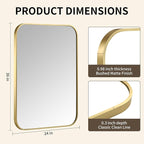 Gold Bathroom Mirror, 24x36 Inch Aluminum Frame Rectangle Mirror, Anti-Rust, Tempered Glass, Wall Mirror for Over Sink, Vanity, Bedroom, Entryway, Horizontal/Vertical