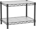 Small 2 Tier Shelves Storage Wire Shelving Unit Metal Shelf Adjustable Organizers Storage Shelving with Wheels for Bathroom Laundry Room Kitchen Pantry12”D x 18”W x 12.2”H Black