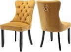 Velvet Dining Chairs Set of 2, Tufted Upholstered Dining Room Chairs with Back Ring Pull, Nailhead Trim and Solid Wood Legs, Modern Dining Chairs for Dining Room, Kitchen(Gold)