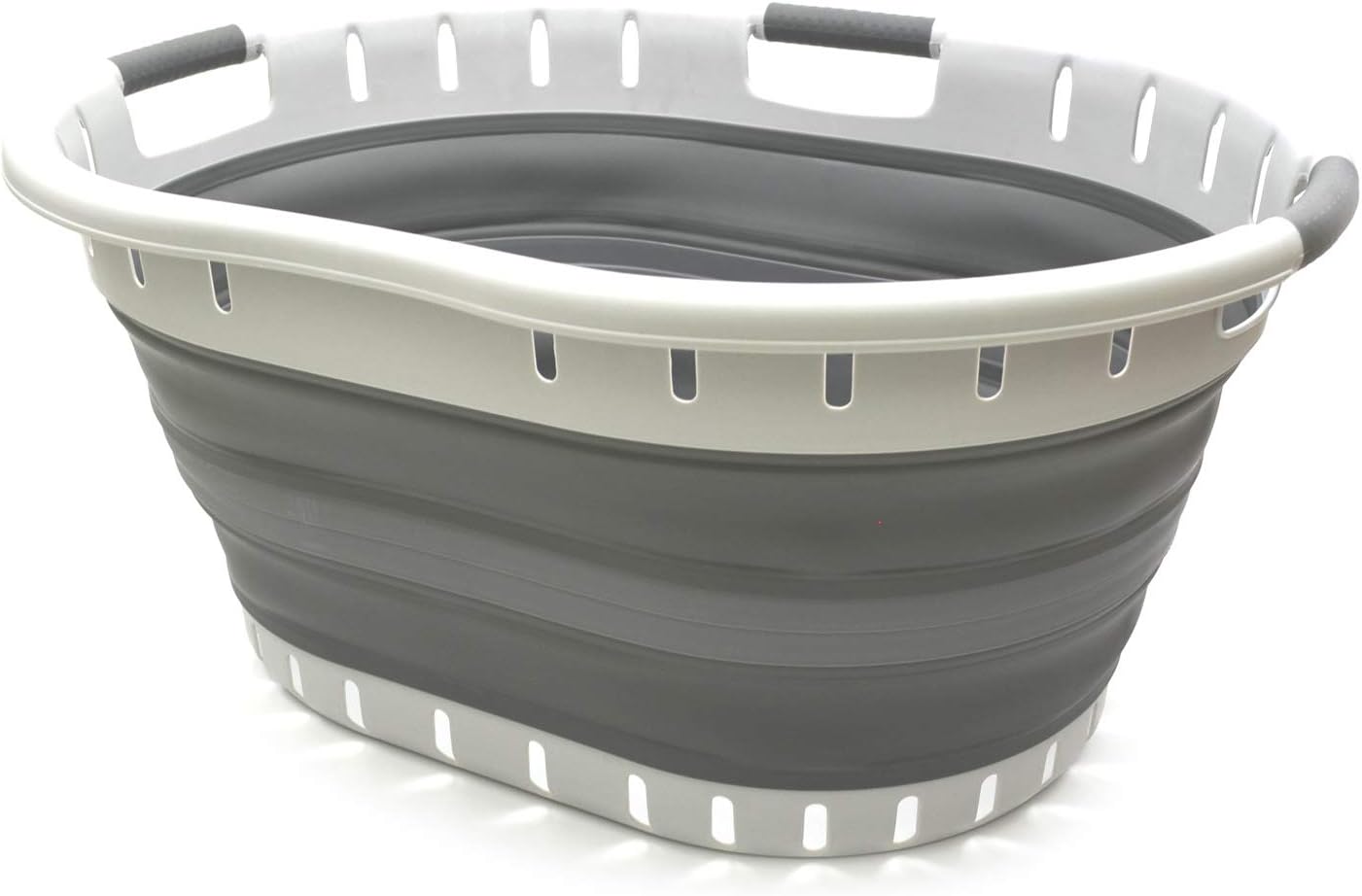 SAMMART 57L (15 Gallons) Collapsible 3-Handled Plastic Laundry Basket - Oval Tub - Portable Washing Tub - Pop up Laundry Hamper (1 pc - Oval, Dark Grey)
