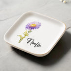 Custom Gifts For Mom - Personalized Birth Flower Trinket Dish,Custom Jewelry Ring Dish,Mom Birthday Gifts,Wedding Bridesmaid Gift