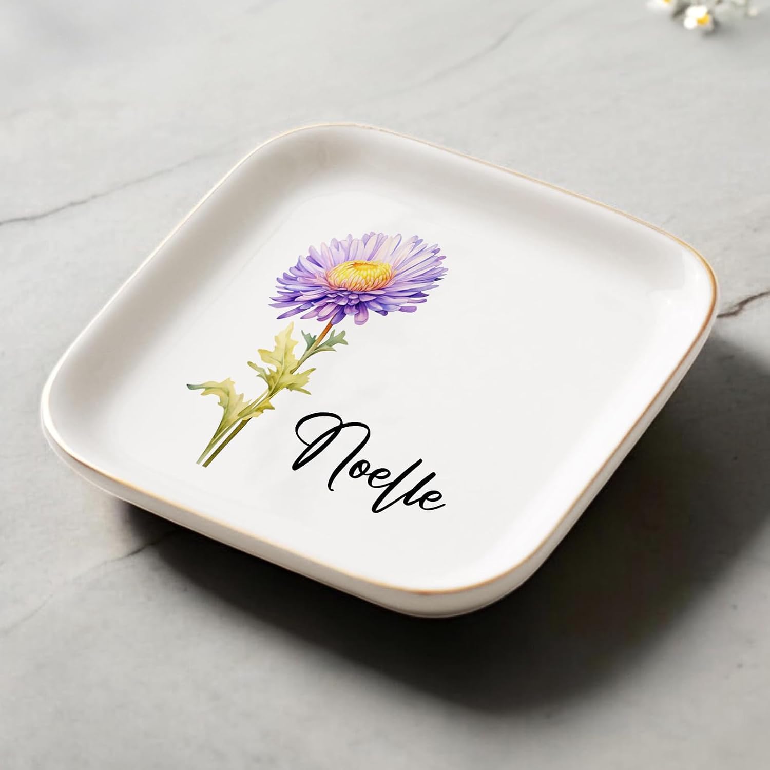 Custom Gifts For Mom - Personalized Birth Flower Trinket Dish,Custom Jewelry Ring Dish,Mom Birthday Gifts,Wedding Bridesmaid Gift