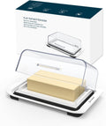 KITCHENDAO Airtight Flip-Top Butter Dish with Lid for Countertop and Refrigerator, Butter Keeper, Plastic Butter Holder Tray for 2 Sticks East Coast/West Coast/European Style/ Kerrygold Butter