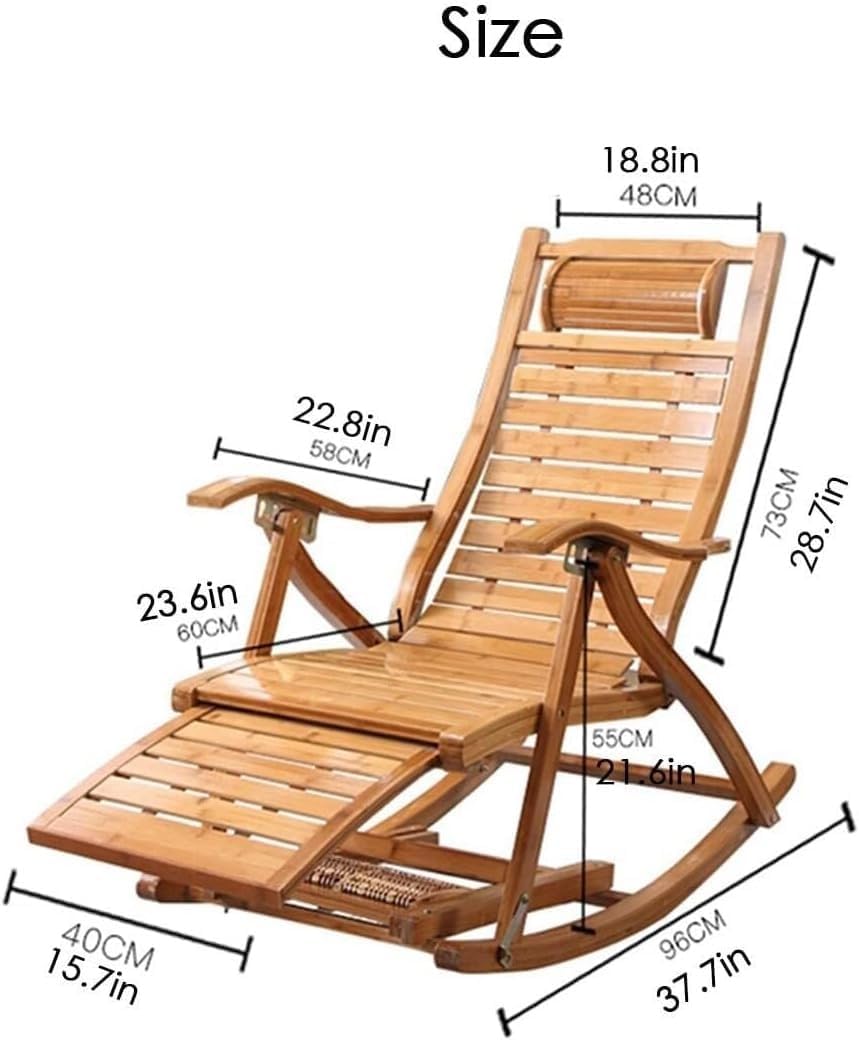 Wood Recliner Folding Chair with Footrest,Comfy Rocking Armchair with Upholstered,Comfy Glider Rocker(Blue)