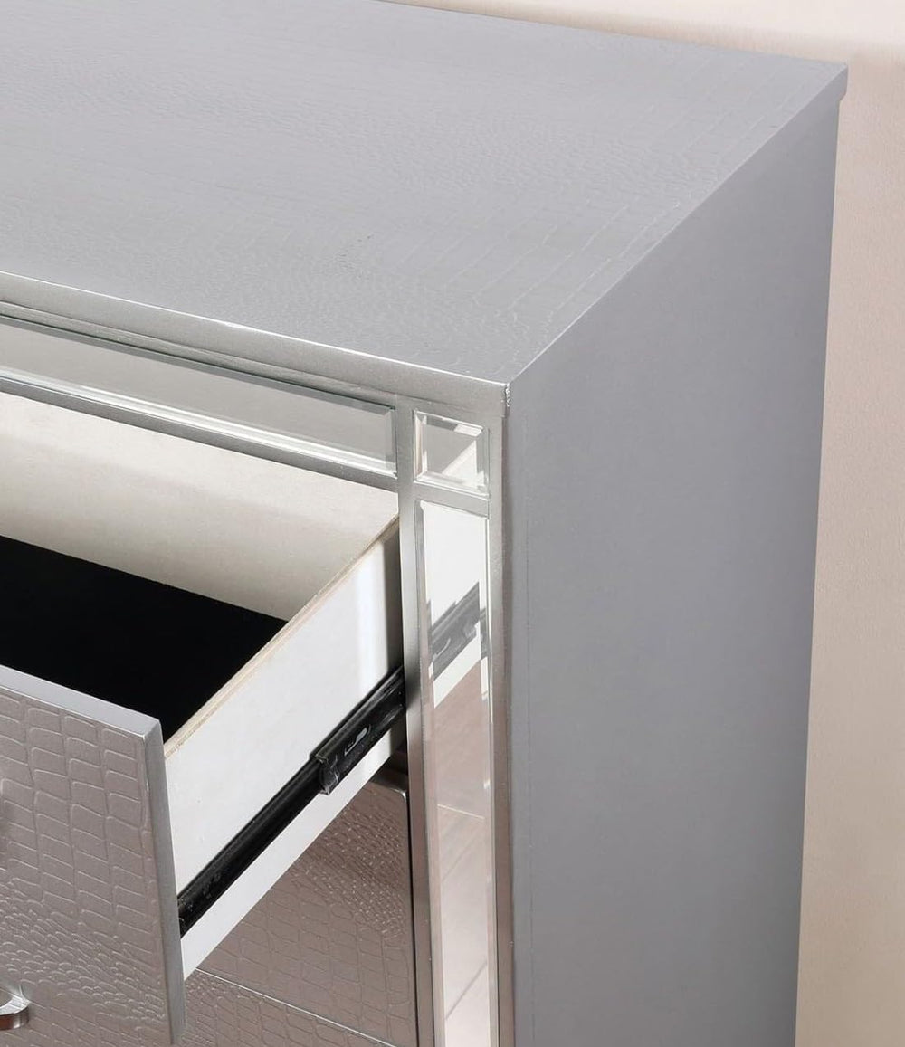 2 Drawers Drawer with Mirror Trim, Silver,for Small Spaces