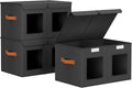Large Closet Storage Bins - Collapsible Divided Clothes Organizer with Lids & Dual Window, Fabric Organizing Bins for Clothes, Sweater, Toys, Bedroom, Office (Black, 3 Pack)