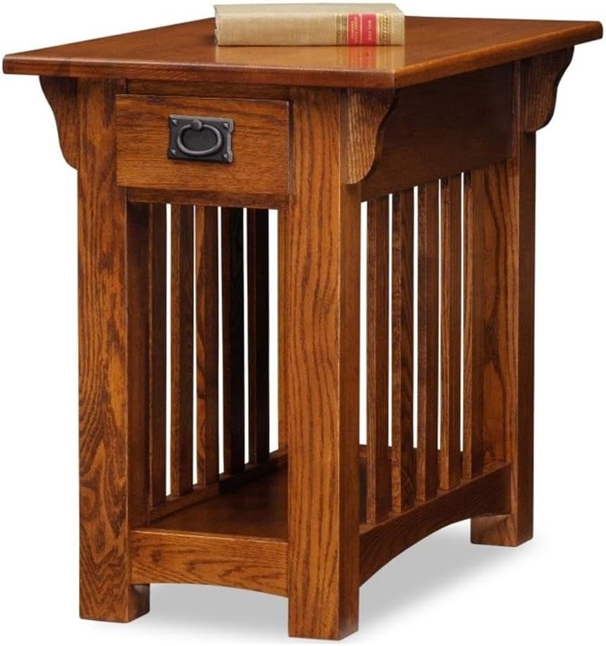 MAKLAINE Mission Oak Chairside Table, Solid Ash Wood with Medium Oak Finish, ...