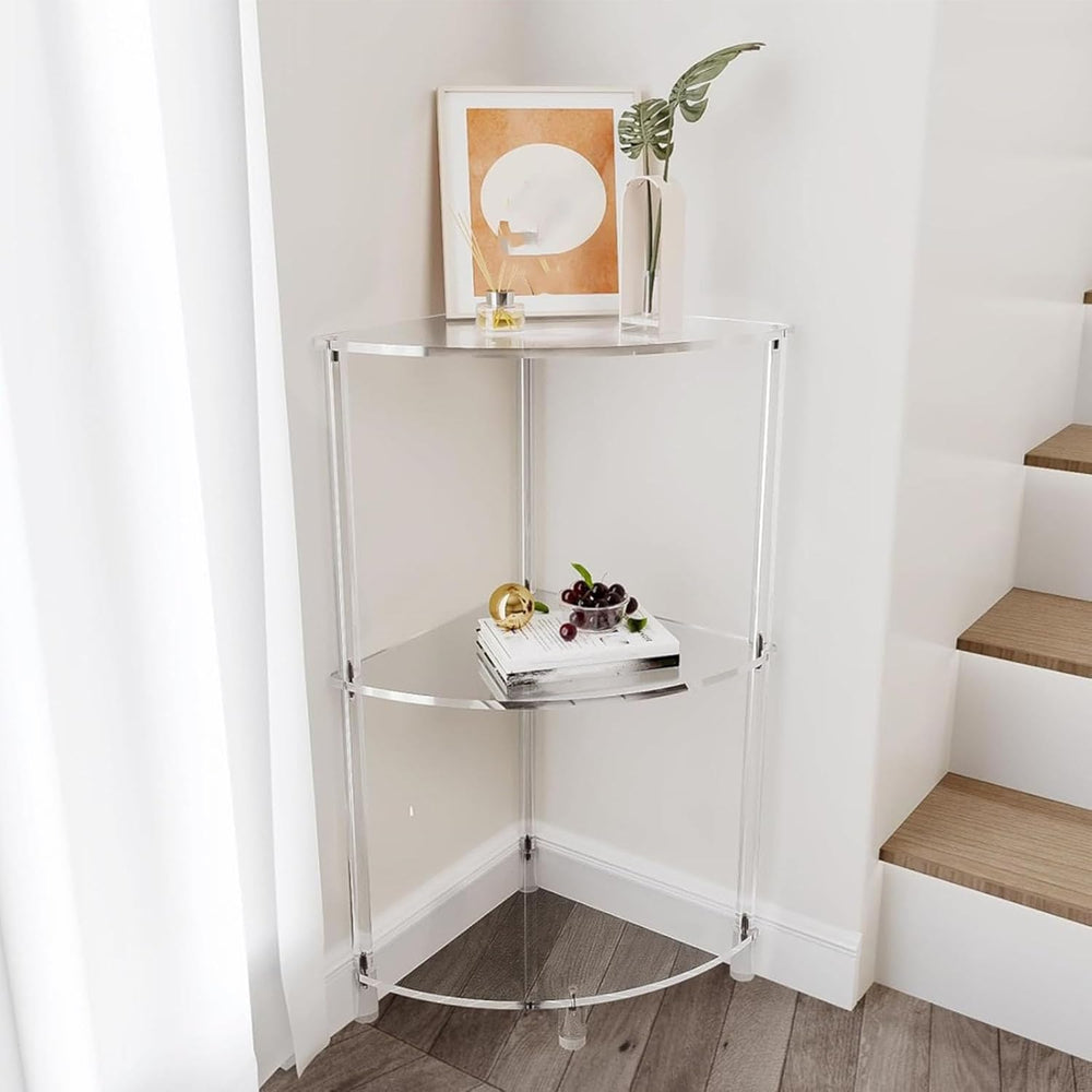Corner Shelf, 3 Tier Acrylic Corner Side Table, 25.6 inch Standing Triangle E...