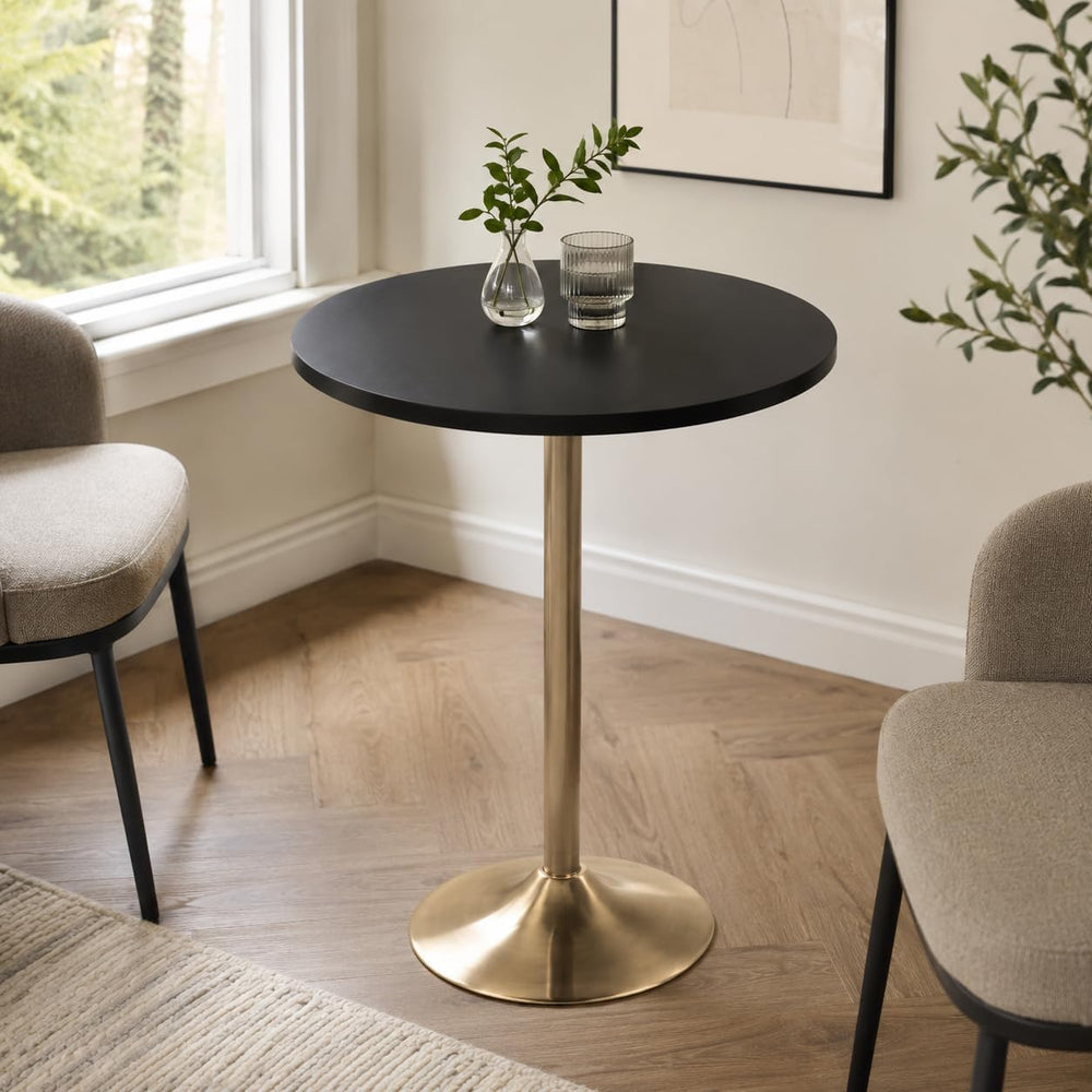 Adjustable Dining/Bar Table Gold Base, Wood Top Black | Adjustable 30 in dini...
