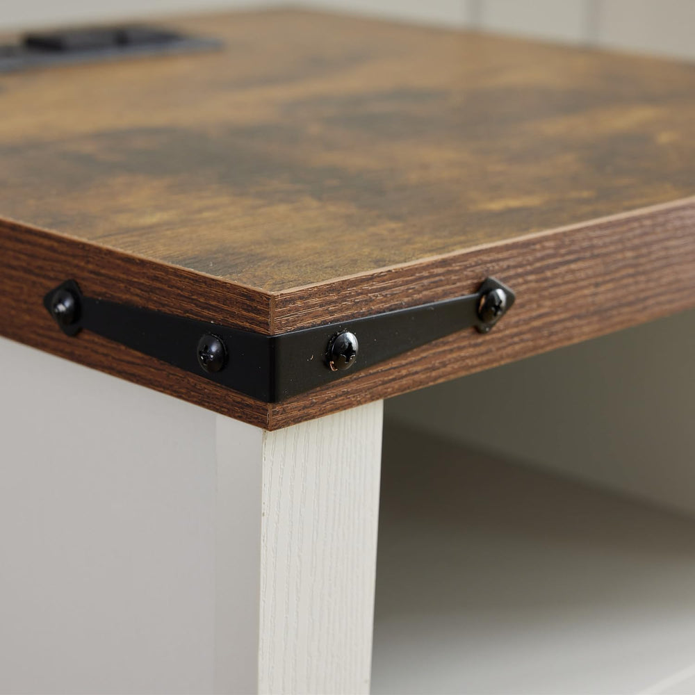 White Farmhouse End Table Set of 2, Rustic Nightstand with Barn Door and Shel...