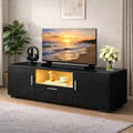Modern TV Stand for 55 Inch TV – Black Entertainment Center with LED Lights & Spacious Storage Cabinets, Sturdy Media Console for Family Living Room or Bedroom