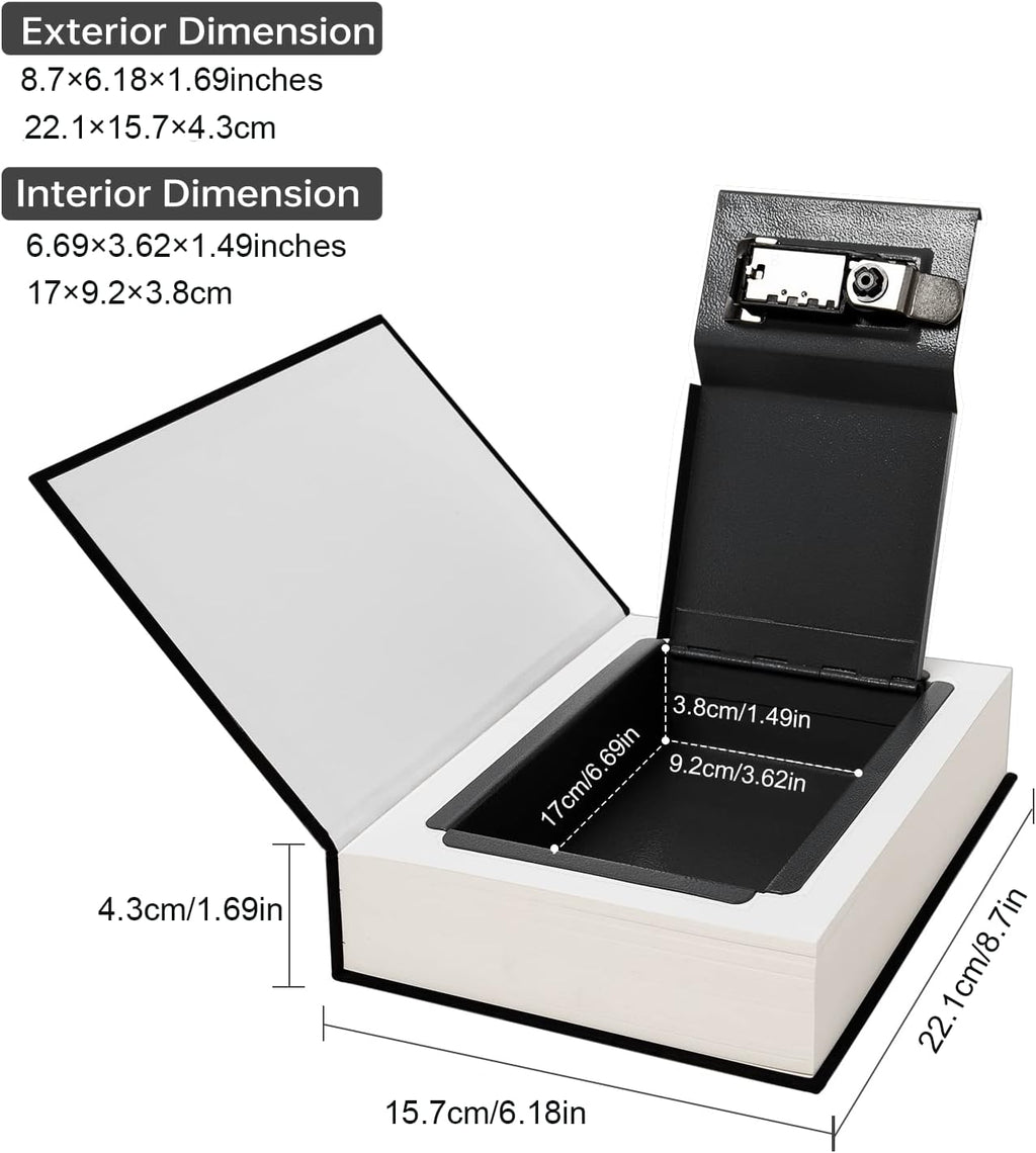Leather Book Safe (Size 8.7"×6"×2") Real Paper Secret for Jewelry, Money and Cash, Diversion Book Safe,Hollow with Hidden,Combination Lock (M, Bible-Combination)