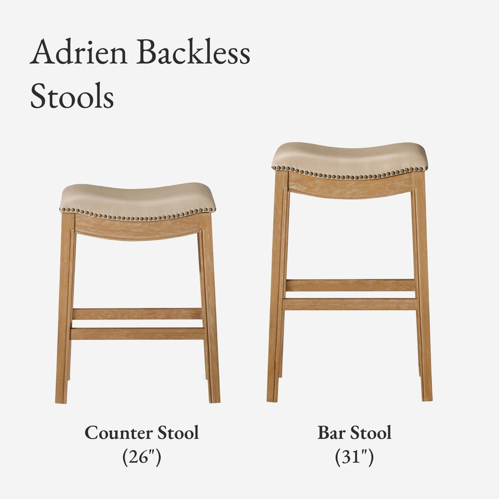 Maven Lane Adrien Backless Bar Stool, Brown, Beige Leather, 31"