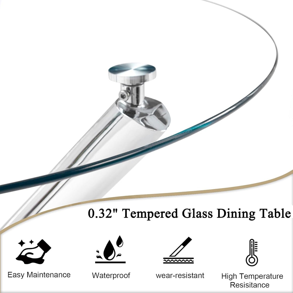 Modern Round Dining Table for 2 4 People, 36 in Glass Kitchen Dining Room Tab...