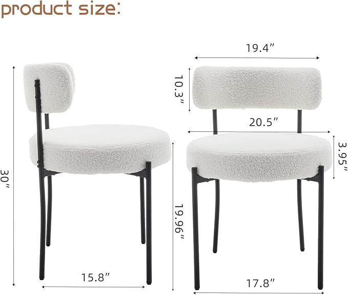Boucle Dining Chairs Set of 2, Mid Century Modern Dining Room Chairs with Met...