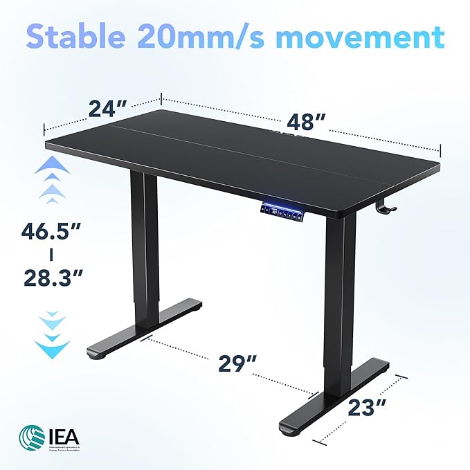 HUANUO 48 inch Electric Standing Desk with Smart APP, Alexa & Google Voice Control, Wi-Fi, Adjustable Height, 6 Memory Settings, Sedentary Reminder, Posture & Neck Care, Sit-Stand Desk, Black