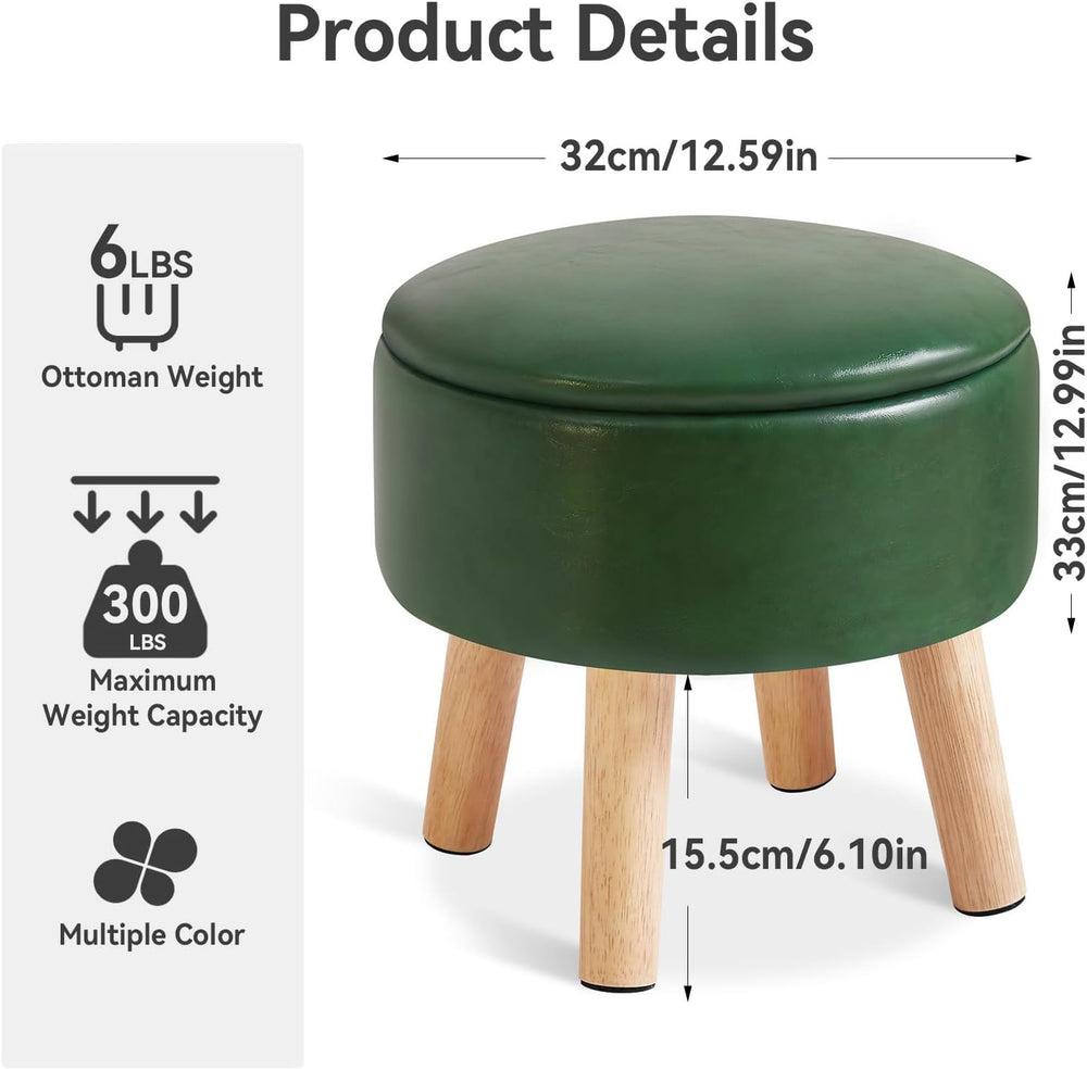 IBUYKE 13 Inch Foot Stool Ottoman with Storage, Round Small Foot Rest with Pa...