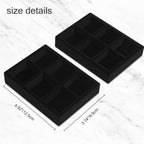 DesignSter Small Jewelry Tray-Ring Organizer 2PCS Premium Velvet Rings Earrings Display Tray Storage Insert Holder for Jewelry Box, Drawer, Dresser (6 Grids, Black)