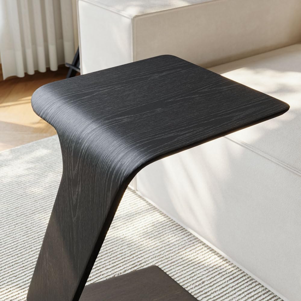 POVISON Modern C-Shaped Side Table Set with Wheels, 15" End Table for Sm...