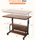 Portable Rolling Desk on Wheels Adjustable Height Desks for Small Spaces, 32" Computer Desk with Storage Shelves for Home Office Rustic