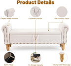55" Linen Storage Bench, Queen End of Bed, Off-White | Linen Upholstered, Bedroom/Entryway/Closet, Storage Ottoman Bench, Window Seat, Lift-Top Storage, for Queen & King Bed