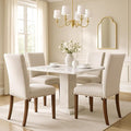 Set of 4 Beige Upholstered Dining Chairs – Farmhouse Kitchen Chairs with High Back, Solid Rubberwood Legs, Padded Foam Seat & Bronze Nailhead Trim, Comfortable Dining Room Chairs for Home, Living Room
