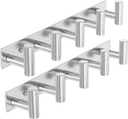 VAEHOLD Silvery Hat and Coat Wall Mount Rack - 5 Hooks for Robes, Bags, Keys, and Towels - Bathroom Towel Hanger Organizer (2 Pack)