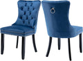 Velvet Dining Chairs Set of 2, Tufted Upholstered Dining Room Chairs with Back Ring Pull, Nailhead Trim and Solid Wood Legs, Modern Dining Chairs for Dining Room, Kitchen(Blue)