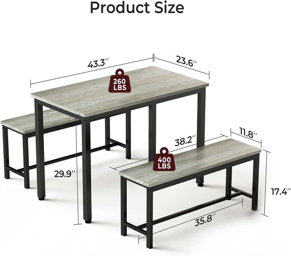 Tatub Dining Table Set for 4, 3-Piece Kitchen Table with 2 Benches, Space-Sav...