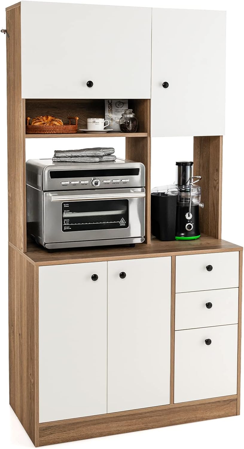 LOKO 71” Tall Kitchen Pantry Storage Cabinet, Freestanding Buffet Hutch with ...