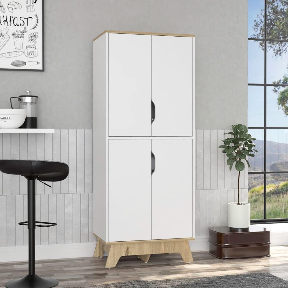 Pamplona Double Kitchen Pantry, Double Door, Four Legs, Four Shelves -Light O...