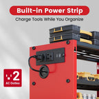 4 Layers Power Tool Organizer Wall Mount with Power Strip, Heavy Duty Metal Tool Shelf, 400lbs Capacity for Cordless Drills, Batteries & Garage Storage (4 Slots with 2 Outlets Power Strip)
