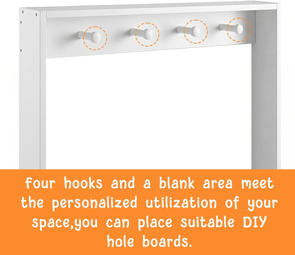 Behind The Door Bookshelf Kids,Wooden Behind Door Bookcase 5-Tier 31.5'' | Fernitry Space-Saving Behind Door Organizer Storage for Toys and Story Books Wall Mount Shelves with Hooks White