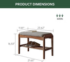 Solid Wood Shoe Bench, Shoe Rack Bench Assembled with Gray Cushion for Entryway, Hallway, Bedroom, Living Room, 11.8" x 23.6" x 16.5", Beech Wood, Walnut
