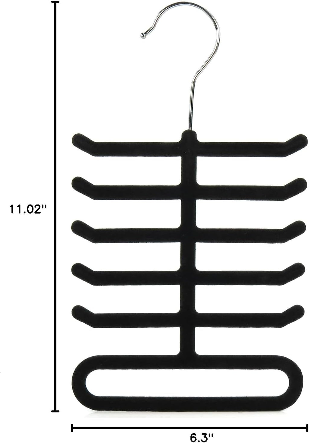 Hangerworld Single Black Flocked Tie Rack & Belt Organiser Non-Slip Coat Clothes Accessory Hanger, Metal