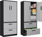 2-Drawer Metal File Cabinet,Lateral Filing Cabinets for Home Office,Locking File Cabinet with Storage Shelves,Legal/Letter/A4 Size Office File Cabinets(Black Grey, Assemble Required)