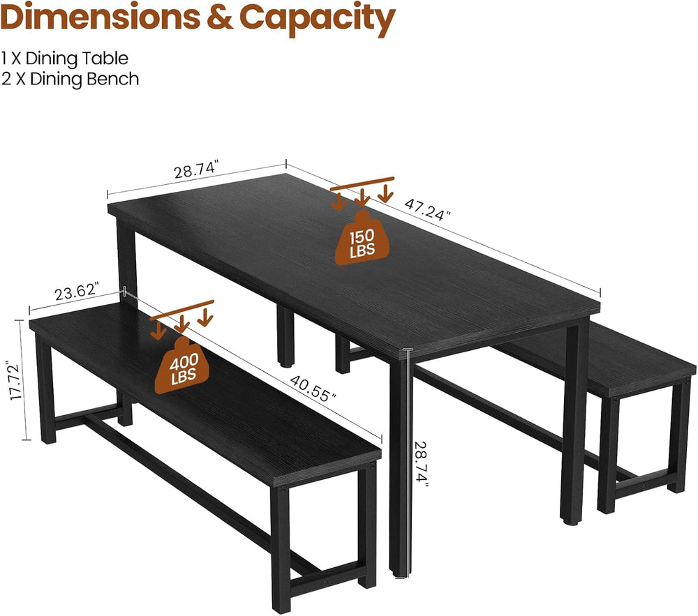 DKLGG Dining Table Set for 4, Wooden Kitchen Table with 2 Dining Bench | 47.2...