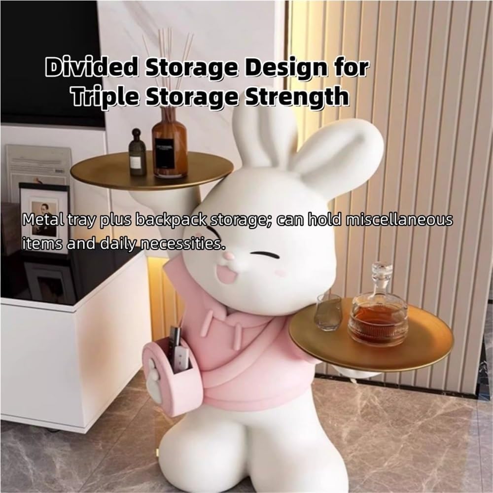 Rabbit Shaped Side Table, Accent Table for Triple Storage, Creative Couch Tab...