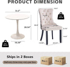 3-Pieces 31.5" Round Dining Table Set for 2, White Dining Table & Velvet Upholstered Dining Chairs Set of 2 for Kitchen Dining Room Apartment Small Space(Quadrangular Star&Beige Chairs)