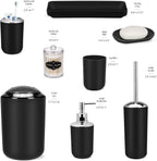IMAVO Bathroom Accessories Set,Black Bathroom Set,9 Pieces Bathroom Accessory Set,Tray,Qtip Holders,Toilet Brush,Trash Can for Bathroom Décor and Home Gifts